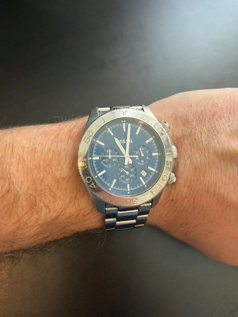 Fossil Chronograph Watch With Blue Face